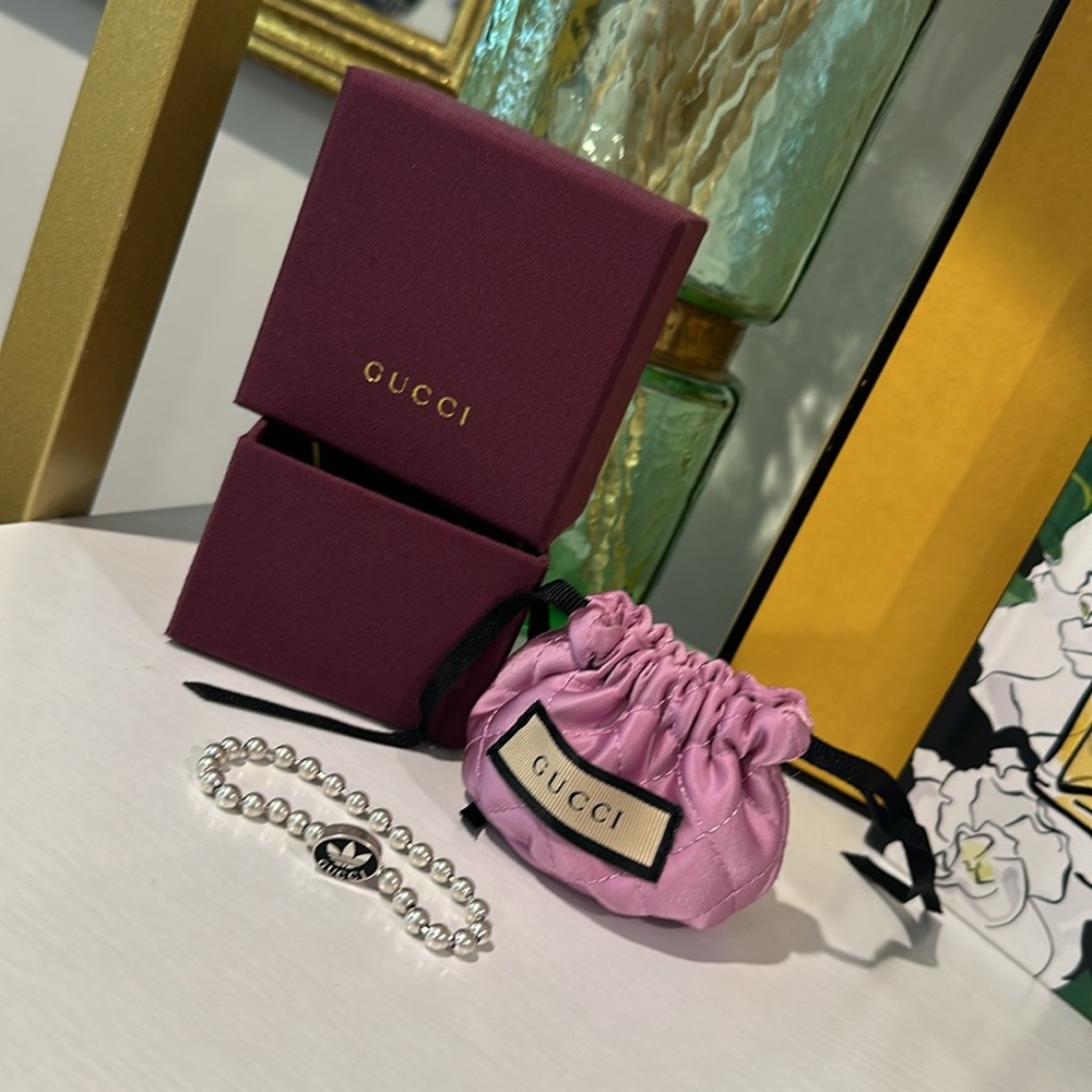 Gucci X Adidas Sterling Silver 925 Logo Boule Ball Chain Bracelet